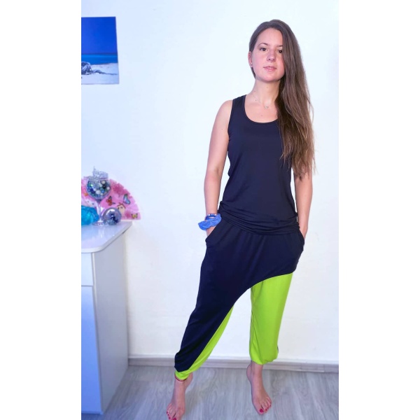 NXM-221 női jogging 3 részes szett zöld-fekete