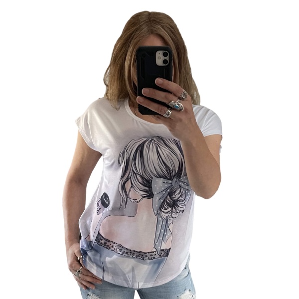 Fehér lány pohárral mintás női póló t-shirt